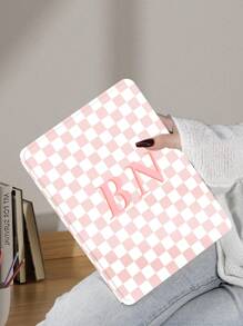 1pc Personalized Customized Letter Plaid Protective White Tablet PU Leather Case Compatible With IPad Pro 13, IPad Air 13 Models - White - View 5