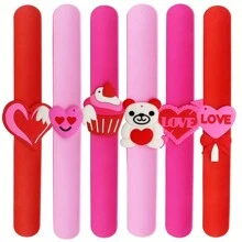 6 piezas Decoraciones del Día de San Valentín, pulseras de silicona que se pueden golpear, pulsera de fiesta que se puede golpear