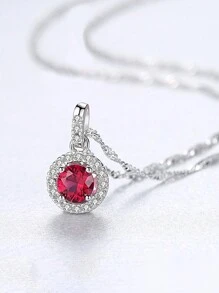 AETOLIA 1 套正品 925 纯银项链耳环经典圆形红宝石吊坠新娘首饰套装适合女性在约会婚礼上佩戴 - 925純銀 - 查看 5