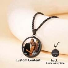 Customizable Photo Print Necklace, Geometric Circle Shape Can Be Engraved With Photos, Pendant Necklace For Mother's Day, Couples