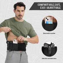 Tactical Belly Band Holster Concealed Hidden Belt Gun Carry Pistol Waist Pouch - 黑色 - 查看 4