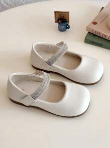1 paar effen imitatieleren platte schoenen voor meisjes met strass-motief, elegant voor buiten, geschikt voor lente en zomer