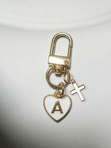 Heart Shaped Pendant Keychain, Letter Bag Charm, Cross Decor, Jesus/God Themed Keyring, Alloy Fashion Charm Keychain With Carabiner, Personalized Letter Keychain, Suitable For Backpack, Wallet, Earphone Case, Ideal Gift For Friends, Family And Couples - White - View 23