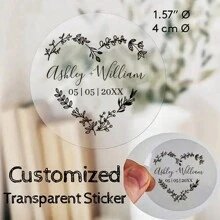 35 pièces Autocollants transparents personnalisés - 6 styles, Couronne florale bohème, Monogramme botanique de mariage, Étiquettes autocollantes personnalisées pour les faveurs de baptême, les décorations de mariage dorées, les cadeaux personnalisés, les décorations personnalisées, les anniversaires, les mariages