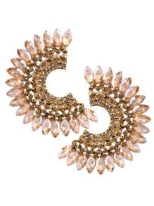 sehuoran Fashionable Luxury Exaggerate Zinc Alloy Fully Paved Rhinestone C-Shaped Hoop Earrings - Red - View 5