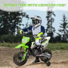 Danolapsi 12V Electric Dirt Bike,Kids Electric Motorcycle,Ride On Motorcycle With Twist Grip Throttle,Training Wheels,Spring Suspension,Ride On Toys For Boys & Girls Over 37 Months - màu xanh lá - Xem 4