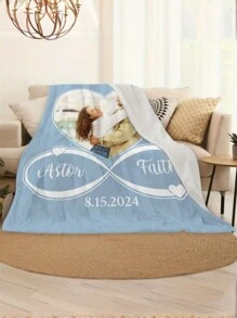 Custom Photo Blanket With Text, Personalized Picture Throw, Contemporary Style, All-Season Flannel Knit Fabric, 260-300gsm, Ideal For Couples, Valentine's, Birthday, Anniversary Gift, Personalized Blanket