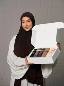 1 förpackning premium jersey hijab-set för kvinnor, 5 st huvuddukar + 2 st hårspännen, muslimska turbaner, hijab för fritidsbruk, andningsbar sjal, halsduksset, presentförpackning, julklapp - Muslimsk lång halsduk 5-delad set - Visa 2