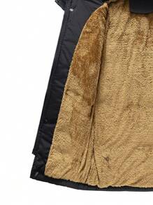 男士长袖冬季加厚羽绒服，带毛领和连帽拉链的保暖加厚羽绒服 - 黑色 - 查看 5