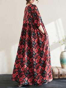 Topy, Topy, Czeskie Sukienki Damskie Casual, 2025 Lato Nowe Okrągłe Dekolty Nadruk Mankiety Luźne Przewiewne Spódnice, Casualowe Sukienki Na Plażę Z Krótkim Rękawem