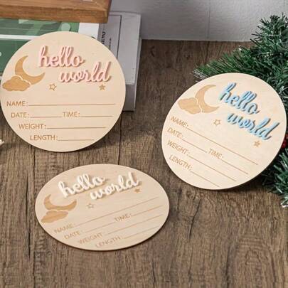 1pc Wooden "Hello World" Newborn Announcement Sign, Gender Reveal Party Supplies, Birthday Party Decor, Photo Prop, Creative Commemorative Gift, For Baby Christening, Baptism, Wedding, Engagement