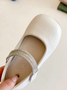 1 paar effen imitatieleren platte schoenen voor meisjes met strass-motief, elegant voor buiten, geschikt voor lente en zomer
