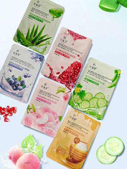 10入組藍莓膠原蛋白水果保濕面膜，每片30g，含蘆薈和煉青素