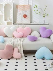 1pc枕头心形枕头可爱毛绒枕头床客厅家居装饰垫装饰美学睡前枕头适合沙发客厅床卧室 - 粉色 - 查看 2