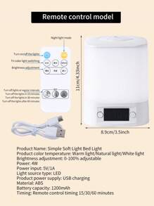 1pc LED Time Display Charging Touch Tap Lamp, Suitable For Night Feeding, Remote Control Timing Bedside Lamp, 3 Color Temperatures Eye-Friendly Dimmable Bedroom Night Light - White - View 13