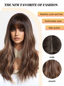 FIVE STARS High Quality 22-Inch Synthetic Heat-Resistant Fiber Wig With Long Curly Bangs In Multiple Colors Ladies Wig Is Perfect For Holiday Party Everyday Wear - Brown - View 3
