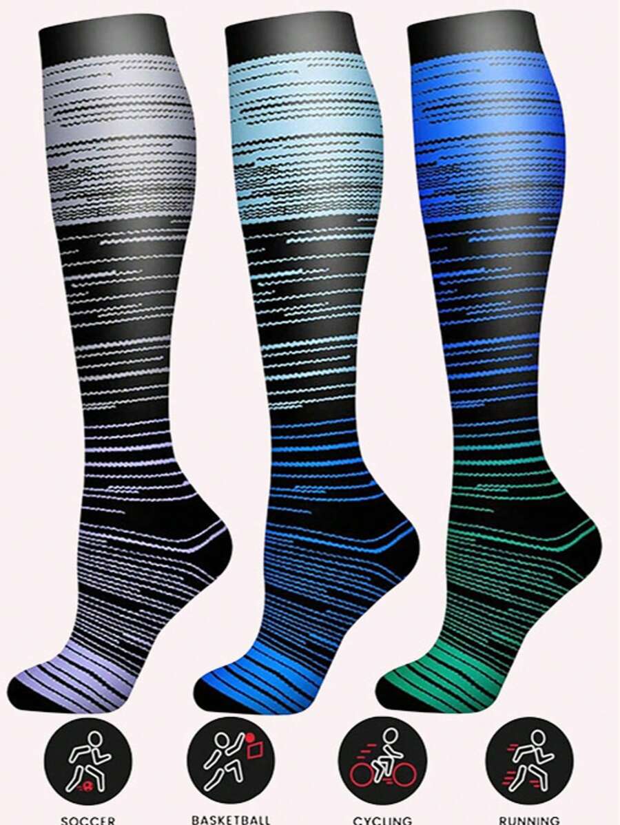3 双男女通用渐进式压力袜（15-20mmHg），运动户外足球旅行徒步跑步护士袜