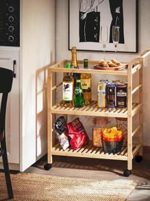 SoBuy Serving Trolley With Wheels Kitchen Trolley Kitchen Shelf Trolley Kitchen Shelf With Wheels Natural W X H X D Approx. 65x80x35cm - Brown - View 1
