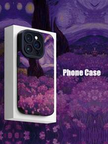 花朵手机壳 1 件垂直条纹仿皮纹理手机壳，带梵高绘画图案，防震设计，兼容 iPhone 和 16/16 Plus/16 Pro/16 Pro Max 型号