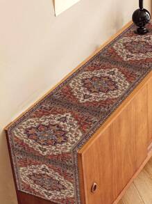 1pc Ramadan Red Floral Abstract Art Table Runner, Bohemian Floral Style, Washable, Suitable For Indoor/Outdoor Party, Kitchen, Home Dining Table, Living Room, Dining Room Decor - Redwood - View 3