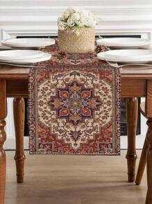 1pc Ramadan Red Floral Abstract Art Table Runner, Bohemian Floral Style, Washable, Suitable For Indoor/Outdoor Party, Kitchen, Home Dining Table, Living Room, Dining Room Decor - Redwood - View 5