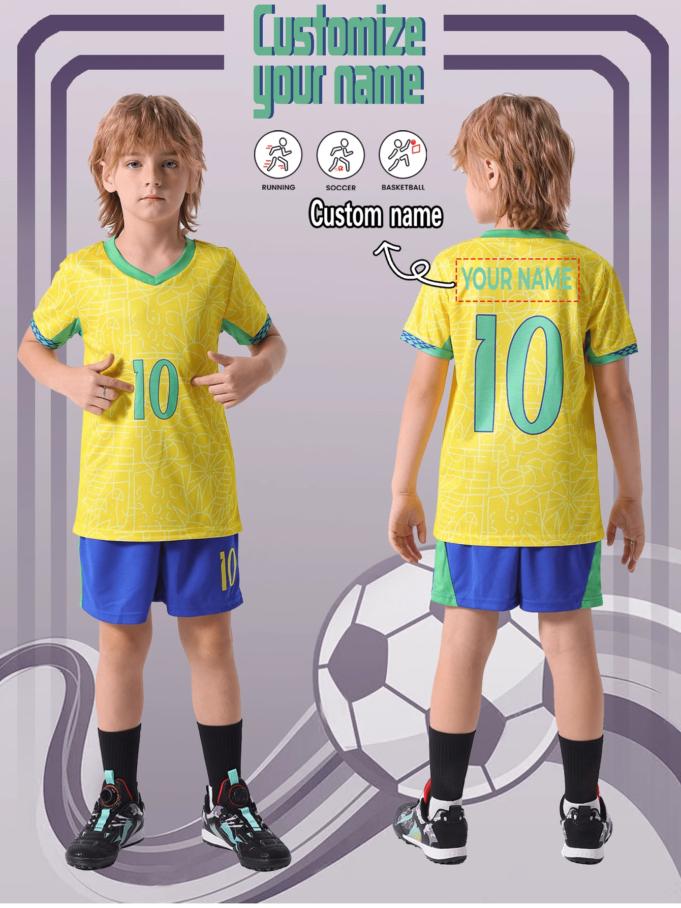 Boys 1pc Customized Graphic Contrast Trim Sports Tee & Shorts Stylish, Fashion, Hipster, Casual, Minimal Chic Personalized, Customized, Custom, Unique Guy Costumes, Capsule Wardrobe, Boy Basic/Street Style Ideal Gifts For Him Boyfriend, Family, Friends For Birthdays, For Vacation/Holiday, For School/Competition, For Sports/Climbing,Customized Boys Sports & Entertain Wear,Easy Comfort