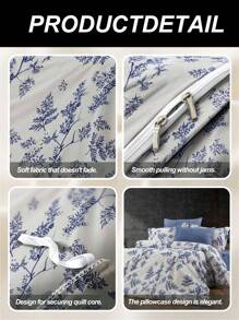2/3 pcs cotton duvet set, breathable and cozy bedding set for bedroom, all season, 1 piece duvet cover with 1/2 pieces pillow cases (no filling), machine washable - 淺藍色 - 查看 4