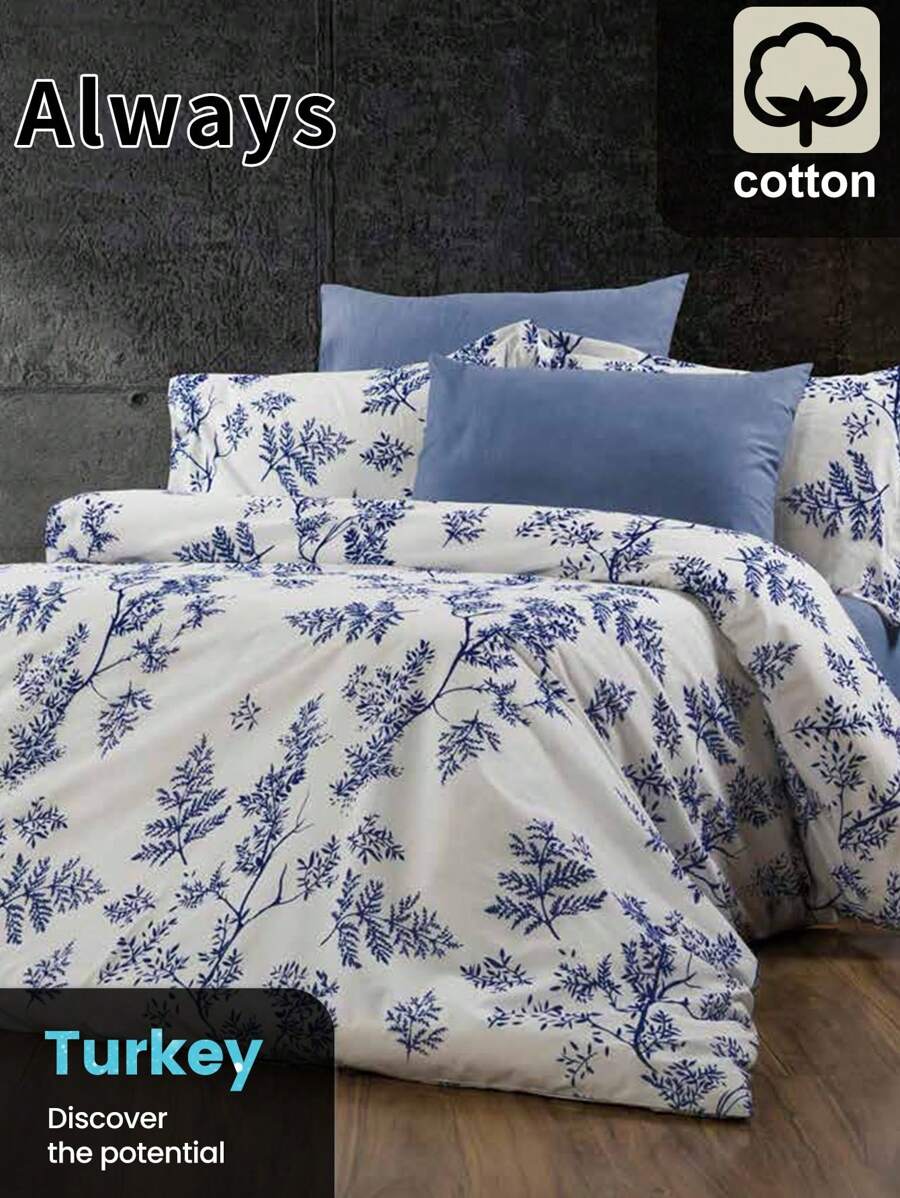 2/3 pcs cotton duvet set, breathable and cozy bedding set for bedroom, all season, 1 piece duvet cover with 1/2 pieces pillow cases (no filling), machine washable - 淺藍色 - 查看 1