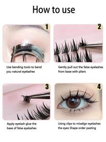 160簇假睫毛黑色自然漫画睫毛动漫睫毛大容量睫毛延长亚洲风格化妆条睫毛，睫毛，睫毛，假睫毛 - 黑色 - 查看 4