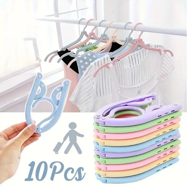 10pcs Portable Foldable Travel Clothes Hanger - Cruise Essential, Space Saving Clothesline, Random Color