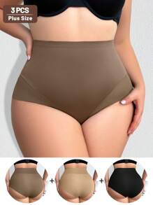 3pcs Women Plus Size Seamless High Waist Shapewear Pants, Waist And Abdomen Shaping, Butt Lifting, Tight Shorts Combo - Multicolor - View 1