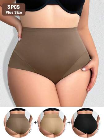 3 件套女士加大码无缝高腰塑身裤，腰腹塑形，提臀，紧身短裤组合