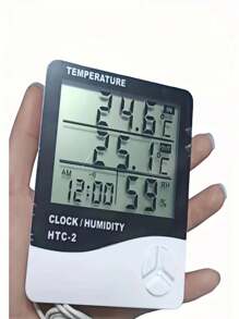 1 Peça Termômetro/Higrômetro Digital HTC-2 Interno/Externo com Monitor de Temperatura e Umidade, Relógio, Alarme e Calendário, Suporte para Casa e Escritório (Necessita Trazer sua Própria Bateria)