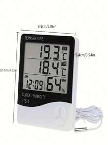 1 Peça Termômetro/Higrômetro Digital HTC-2 Interno/Externo com Monitor de Temperatura e Umidade, Relógio, Alarme e Calendário, Suporte para Casa e Escritório (Necessita Trazer sua Própria Bateria)