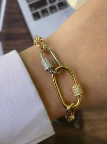 STYLEVER 1 PC Gold Carabiner Lock Clasp Chain,Gold Collision Silver Mountain Chain,Charm Chain,Stainless Steel Chain For Both Women And Girls