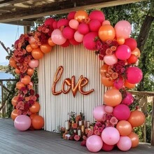 Guirnalda de globos rosa y naranja, kit de arco de globos rellenos doble de color rosa fucsia, naranja, dorado metalizado, rosa pastel, globos de látex de color rosa oscuro magenta para decoración de fiestas de cumpleaños, bodas y otoño - Naranja Quemada - Ver 8