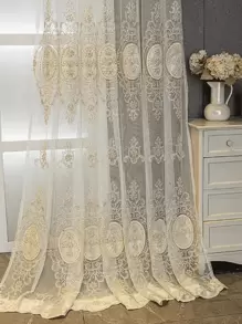 1 Peça Cortina Transparente Bordada e Enfeita com Contas de Estilo Europeu de Alta Qualidade com Furos Perfurados, Design Elegante para Sala de Estar, Quarto, Palácio e Vila