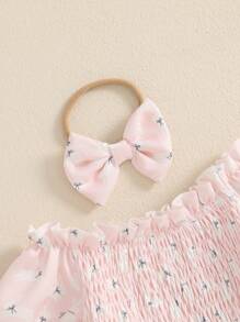 Baby Girls Rompers Easter Clothes Rabbit Print Long Sleeve Infant Bodysuits Jumpsuits With Headband - Pink - View 4