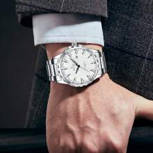 NARY 1pc Men's Watch Stainless Steel Luxury Large Dial Waterproof Date Sports Watch, Brand Original Luxury Waterproof Luminous Quartz Watch,New Style Male Clock 6151