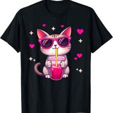 Funny Cat Boba Tea Cute Cat With Sunglasses Bubble Tea Lover T-Shirt