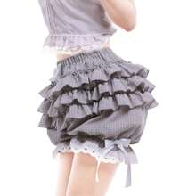 Womens Lolita Bloomers Ruffles Pumpkin Pants Bottom Shorts Lace Trim Layered High Waist Shorts Pettipants - Grey - View 5