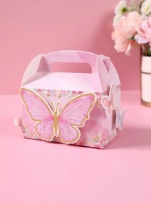 4个粉色蝴蝶造型便携式礼盒，蝴蝶主题派对礼品包装盒，粉色蝴蝶糖果盒，甜点蛋糕面包盒饼干盒，粉色蝴蝶派对装饰，粉色婚礼回礼盒，粉色蝴蝶生日家庭活动装饰，宝宝性别揭晓派对装饰，生日派对用品，宝宝派对用品 - 粉色 - 查看 6
