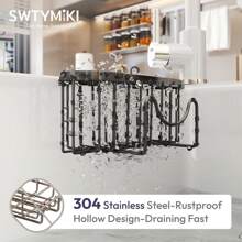 1pc Sponge Holder For Kitchen Sink - Movable Kitchen Sink Caddy With M Shape Hook, Stainless Steel Hanging Sponge Caddy For Dish Sponge, Brush, Sink Stopper Organizer In Double Bowl Sink, Black - Multicolor - View 6