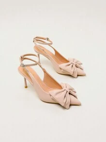 New Stylish Pointed Toe Pink Heels, Elegant Ankle Strap Bowknot Pumps, Slim High Heels For Commuting And Wedding - Baby Pink - View 1