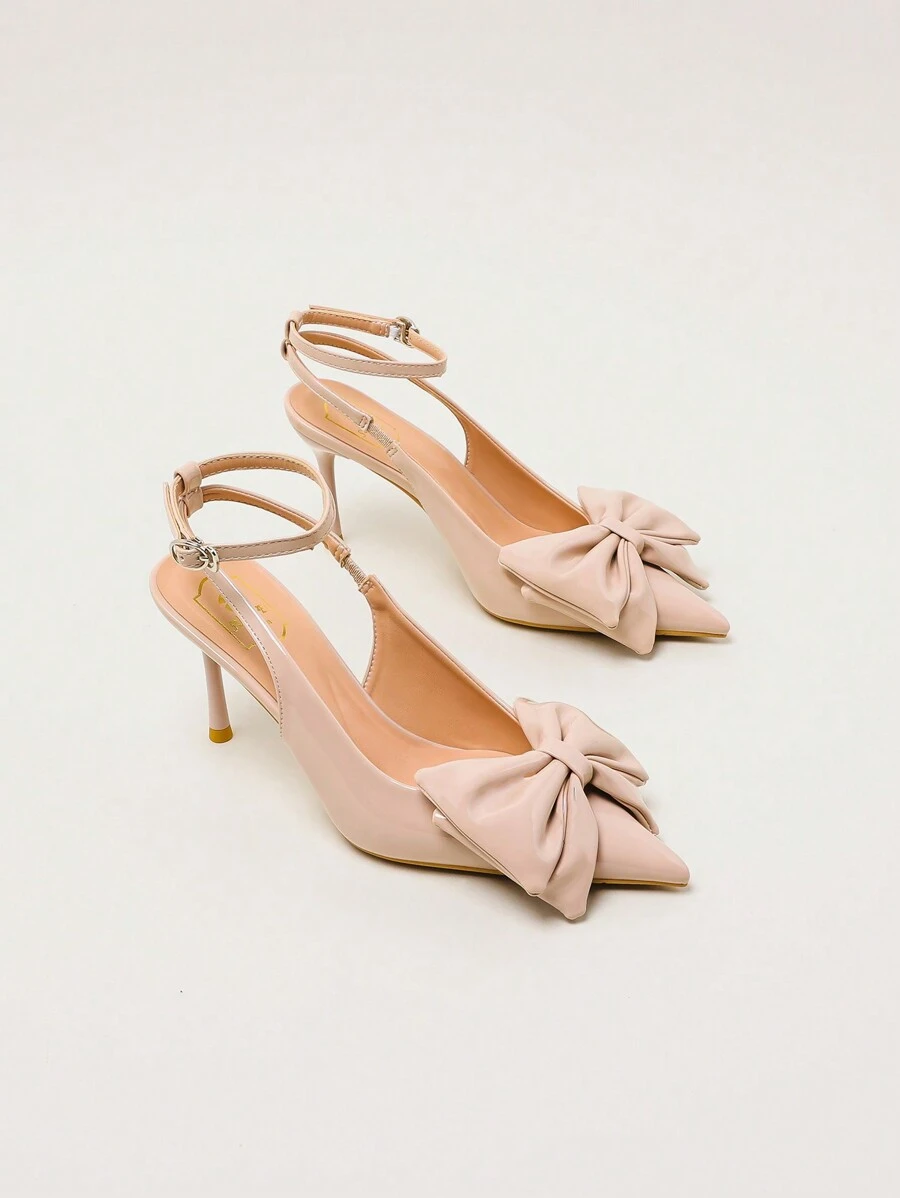 New Stylish Pointed Toe Pink Heels, Elegant Ankle Strap Bowknot Pumps, Slim High Heels For Commuting And Wedding - Baby Pink - View 1