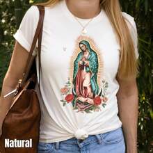 Camiseta Virgen de Guadalupe, Camiseta Virgen María, Camiseta Católica Guadalupe, Regalo Católico, Camiseta Mexicana, Regalo Religioso Mujer, Camiseta Cristiana - Blanco - Ver 1