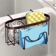 1pc Sponge Holder For Kitchen Sink - Movable Kitchen Sink Caddy With M Shape Hook, Stainless Steel Hanging Sponge Caddy For Dish Sponge, Brush, Sink Stopper Organizer In Double Bowl Sink, Black - Multicolor - View 8