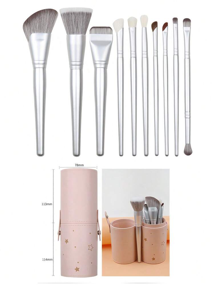 10支装化妆刷套装，带收纳架，包含眼影刷、遮瑕刷、修容刷、斜角刷、眼线刷，银色，化妆刷套装，化妆刷套装，化妆刷套装，全套化妆工具，化妆刷套装，化妆刷套装，化妆礼盒，套装，赠品，专业化妆刷，全套化妆工具 - 銀色 - 查看 2