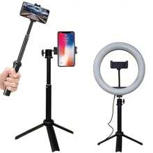 13.77" Lightweight Tripod Stand With Extendable Selfie Stick, Phone Holder & Carry Bag - Ideal For Video Recording, Photography & Live Streaming - Black - View 1