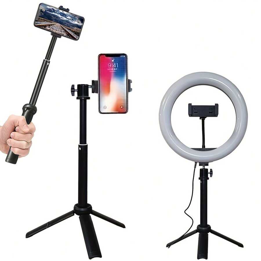 13.77" Lightweight Tripod Stand With Extendable Selfie Stick, Phone Holder & Carry Bag - Ideal For Video Recording, Photography & Live Streaming - Black - View 1